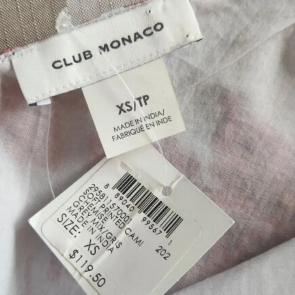 Club Monaco Soft Print Floral Chemise Cami Tank Top Silk Cotton XS Women NWT New - Picture 7 of 7